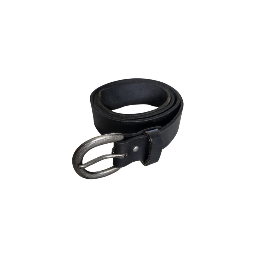 Joes Belt Mens 38 Black Leather Oval Buckle Classic Casual 46" Minimalist Biker